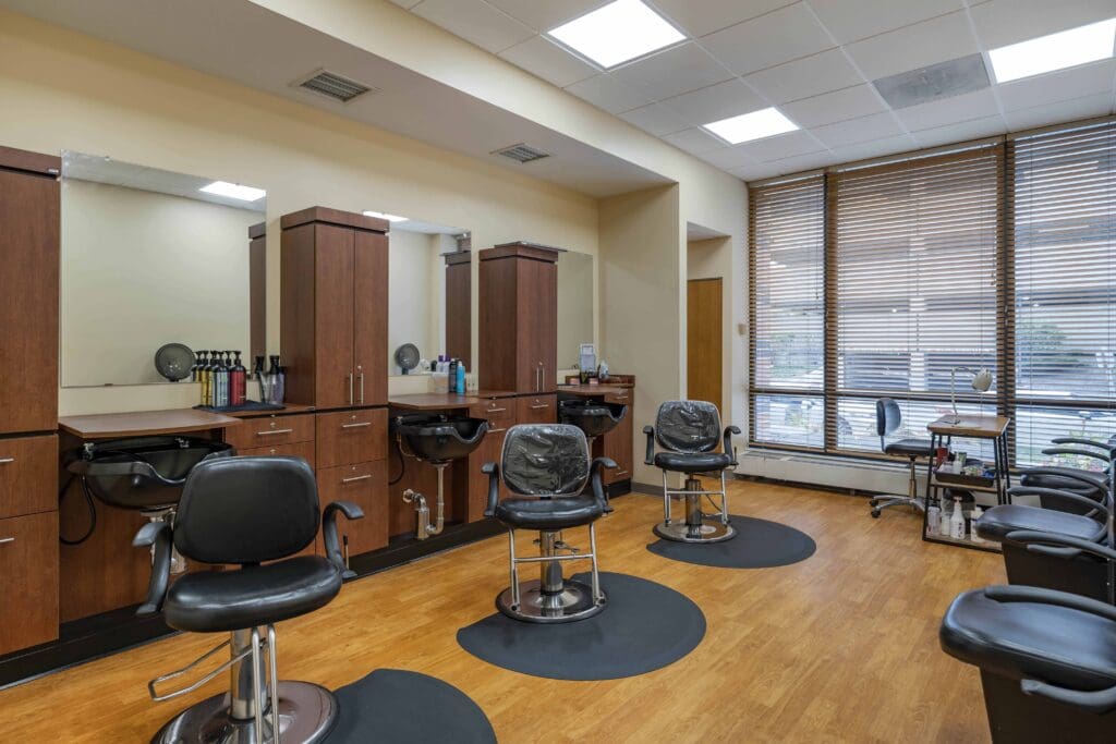 Interior image of The Hallmark's barber shop and salon.